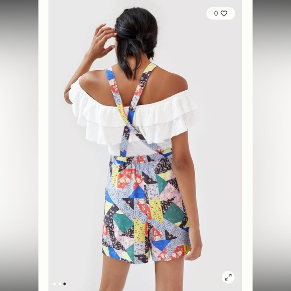 NEW! ANTHROPOLOGIE COREY LYNN CALTER FLORAL PATCHWORK SHORT OVERALLS Small - Picture 2 of 15